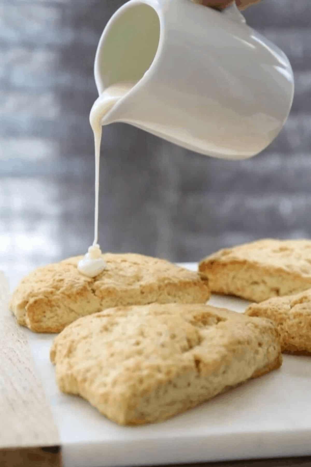 icing pouring on scones