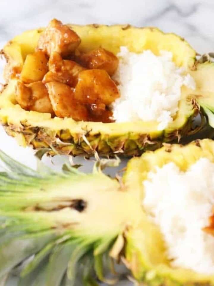 pineapple ginger chicken in boats