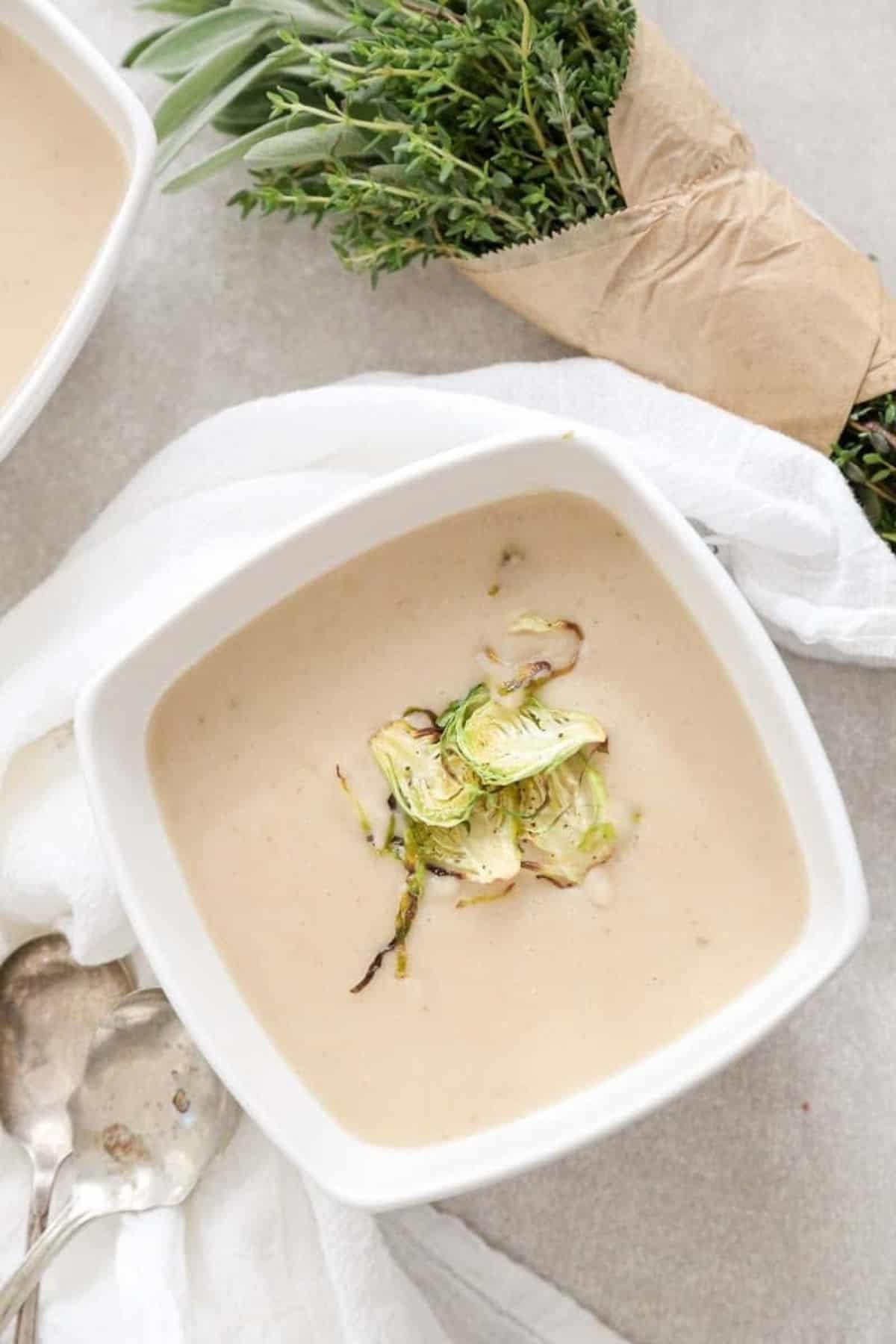 over head of sage white bean soup