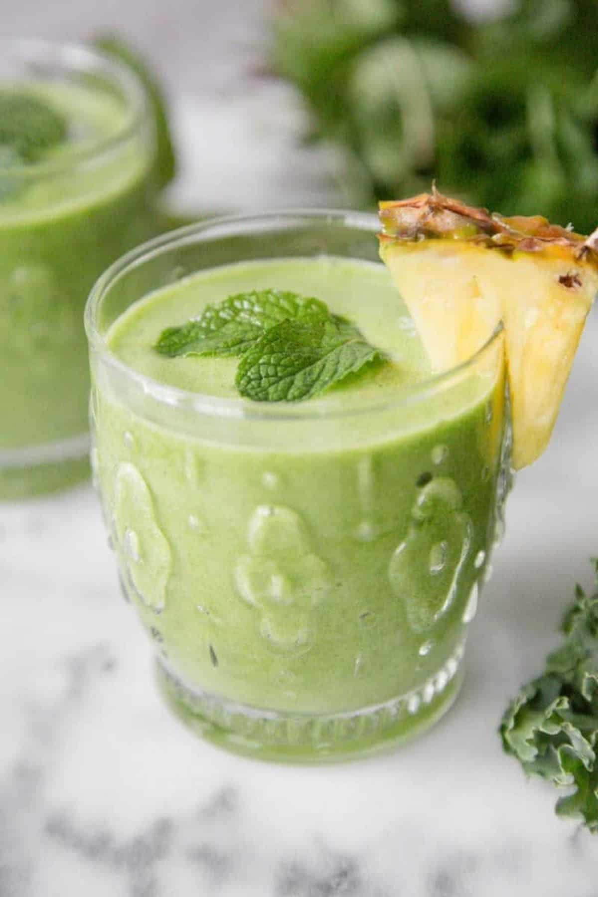 kale pineapple smoothie side view