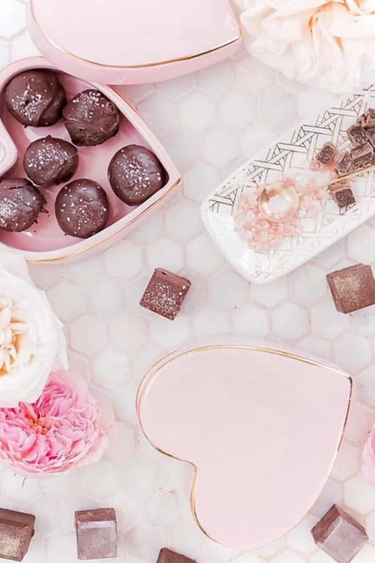 chocolates displayed on table
