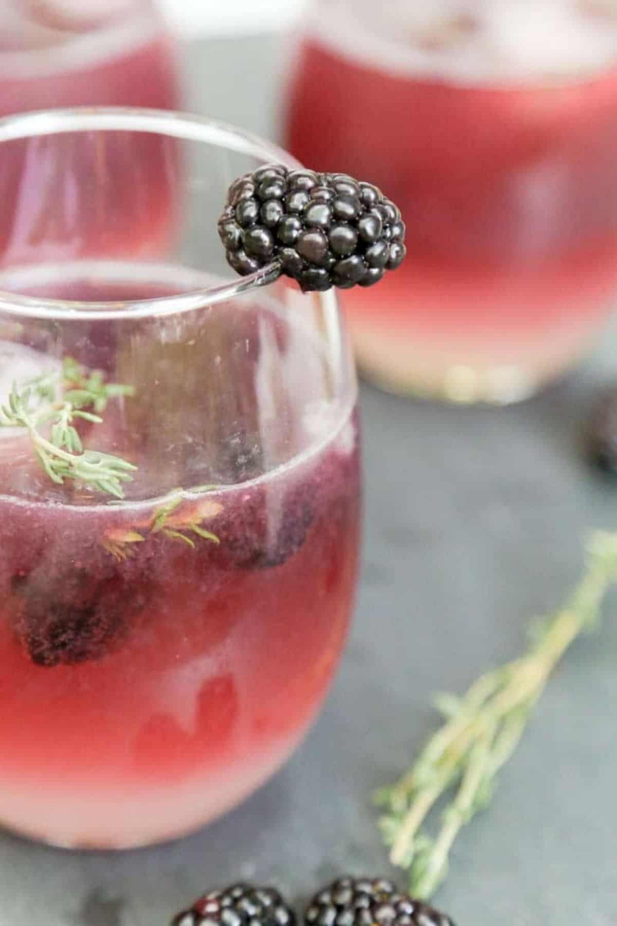 blackberry thyme lemonade side view close up
