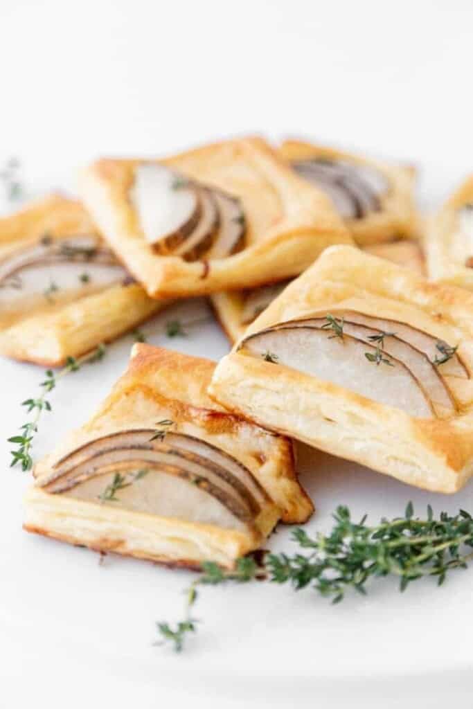 pear and gouda puff pastry close up