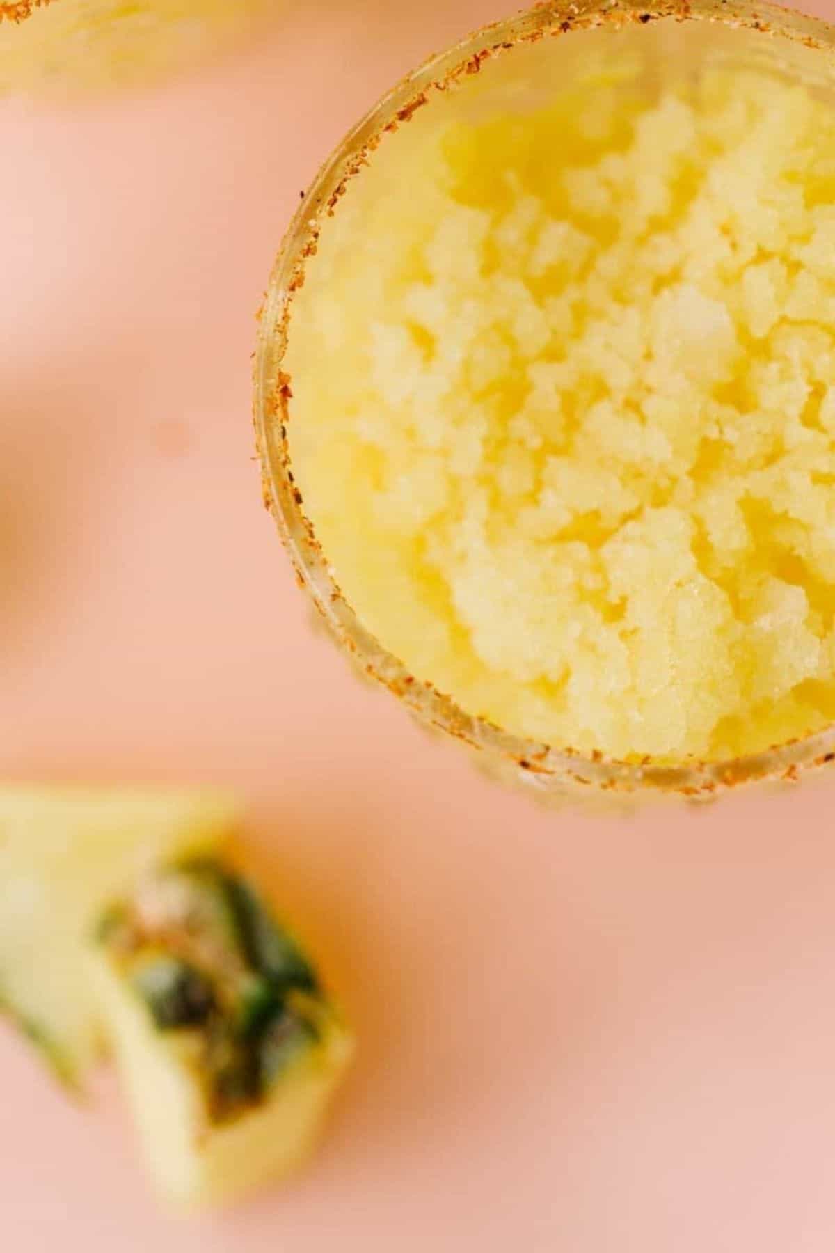 pineapple mango margarita granita showing detail of ice shavings
