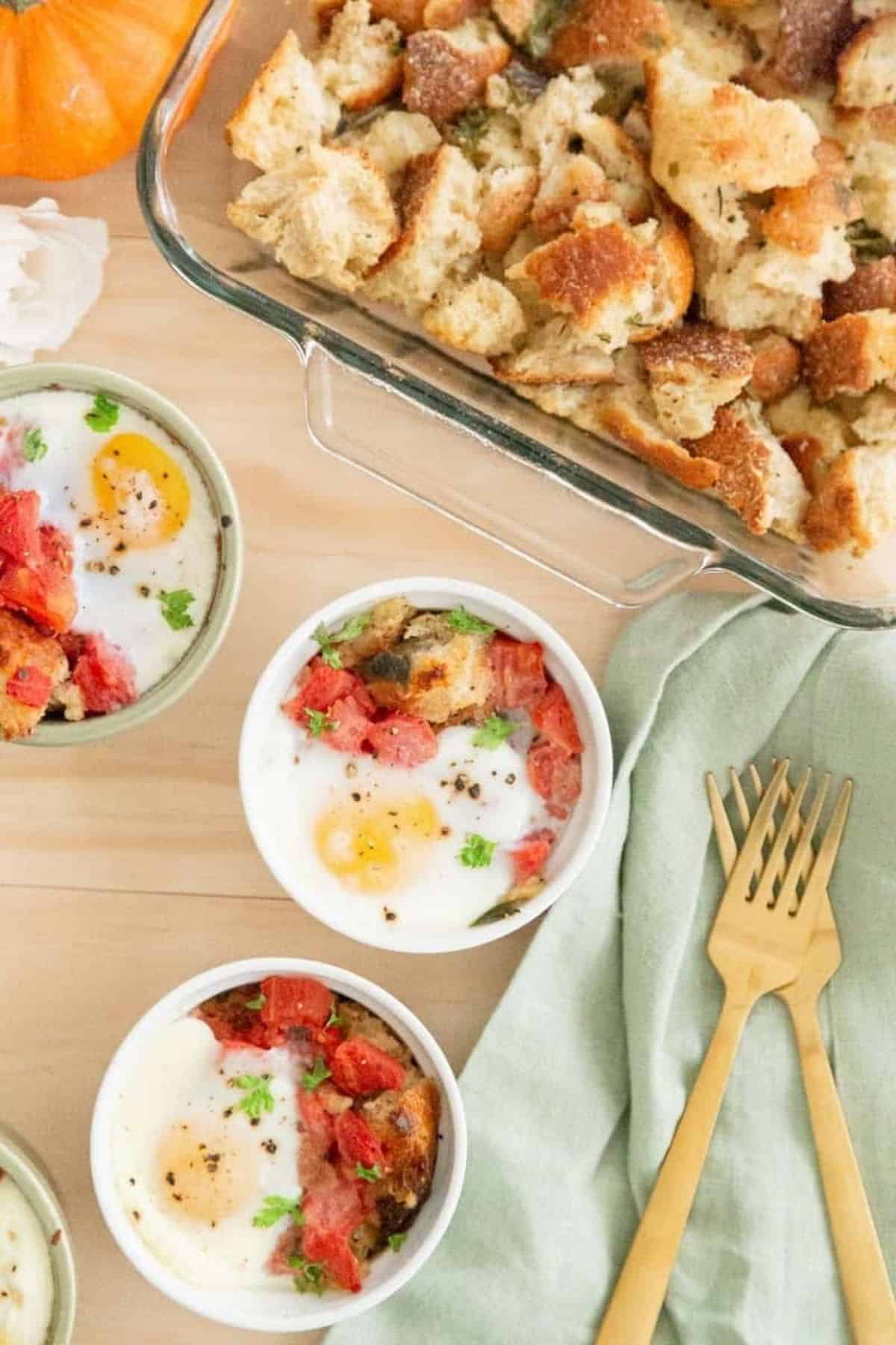 Shakshuka Ramekins with Leftover Stuffing over head