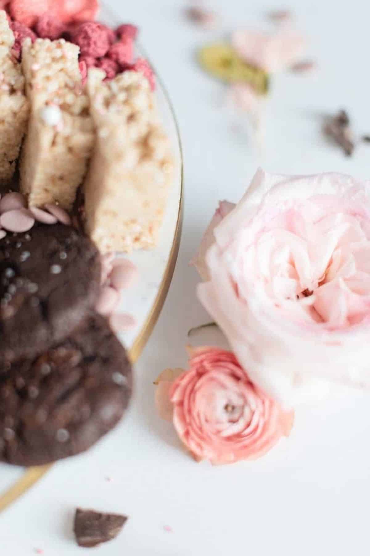 roses next to cookies