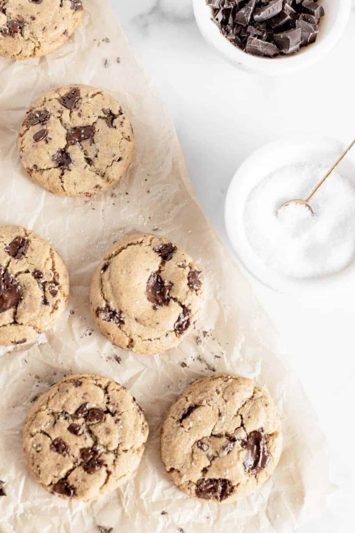 salt near a set of brown butter cookies