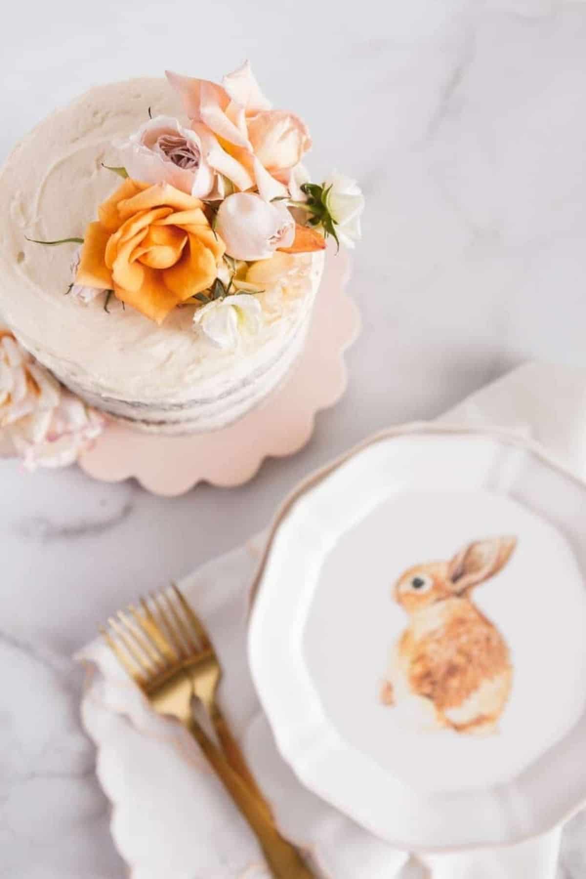carrot cake easter with plates and forks