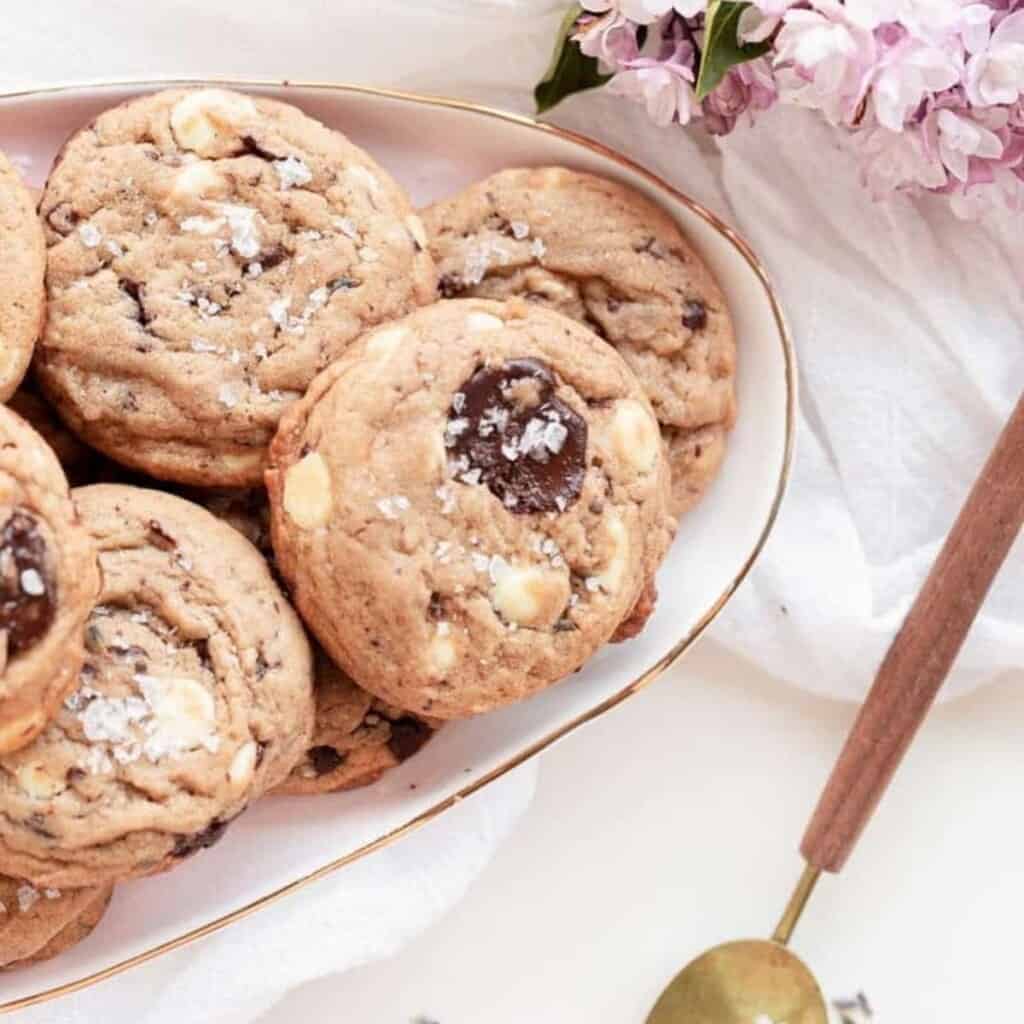 chocolate lavender cookies and flowers