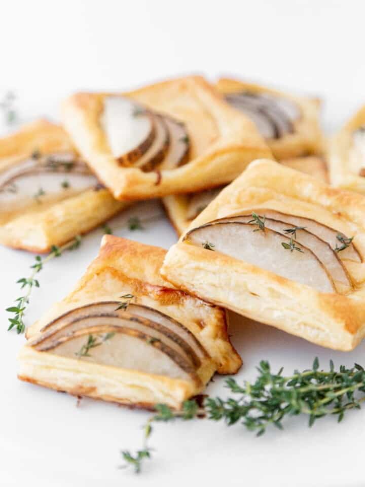 pear and gouda puff pastry close up