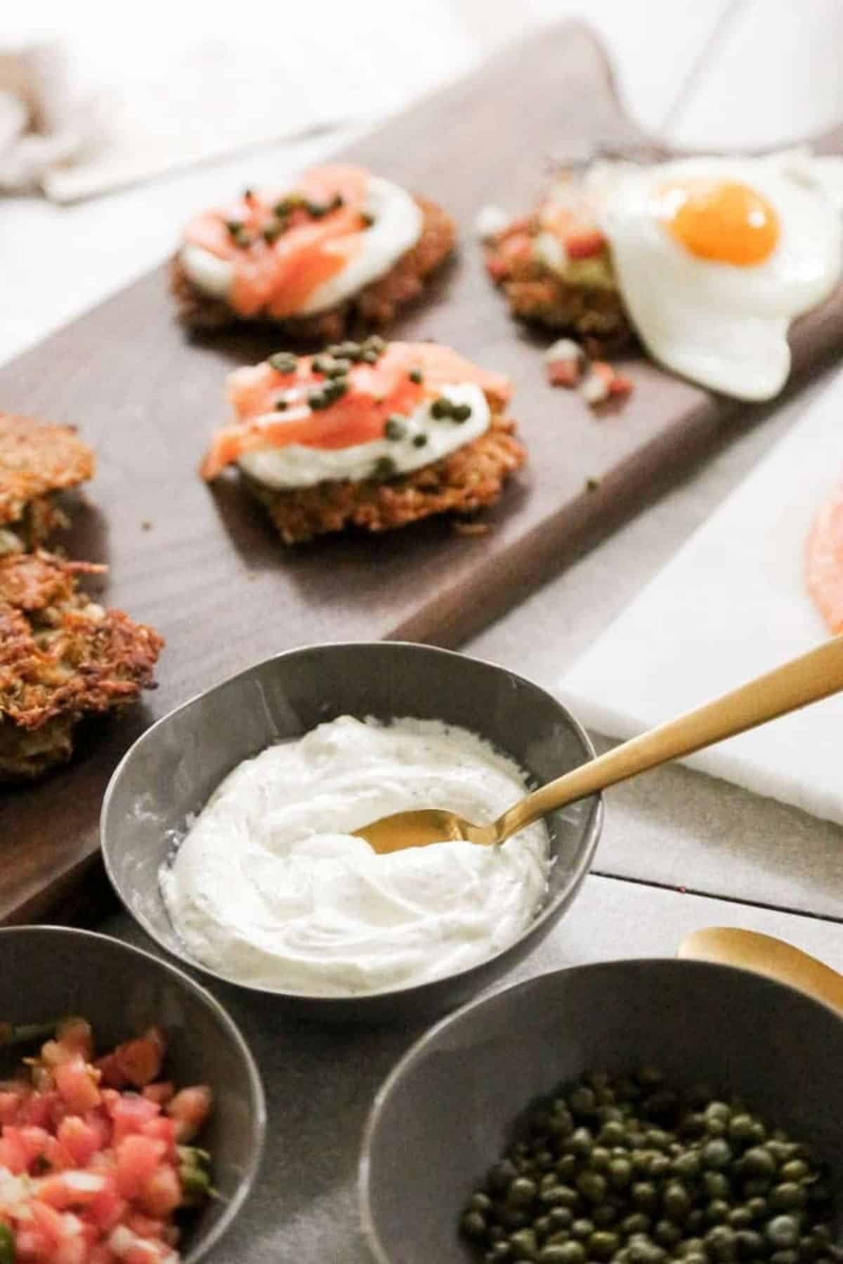 latke bar and cream cheesse