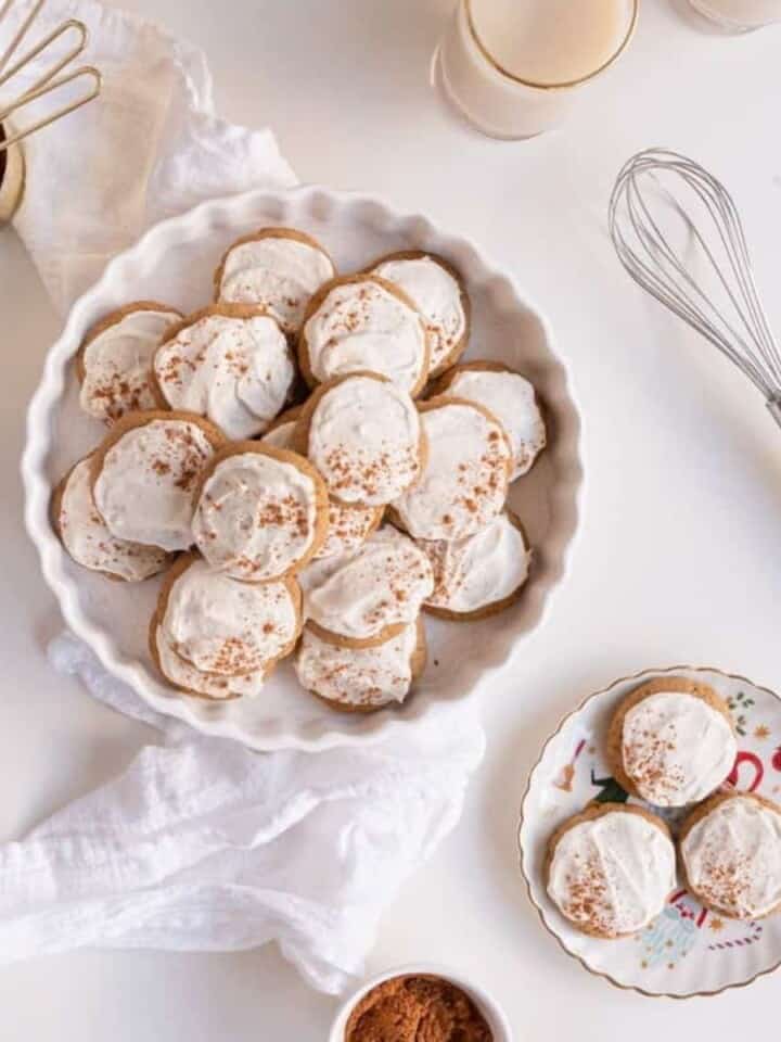 overhead of chai spiced cookies with cream cheese frosting