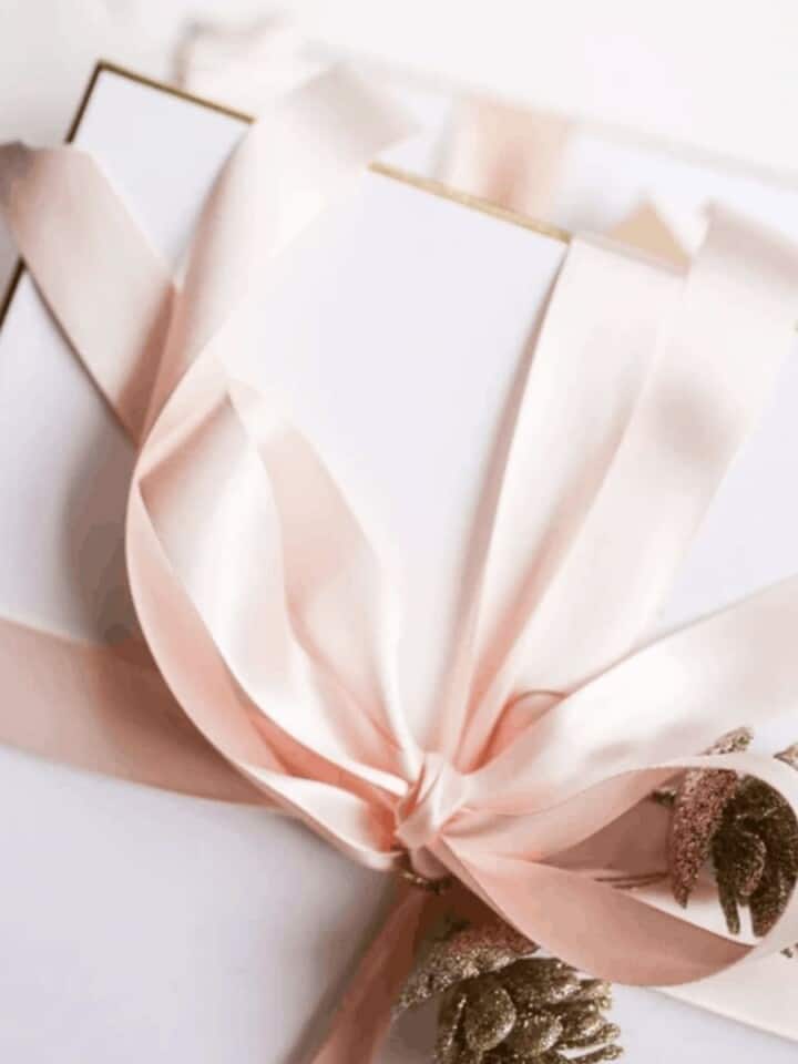 blush and gold holiday gift wrapping