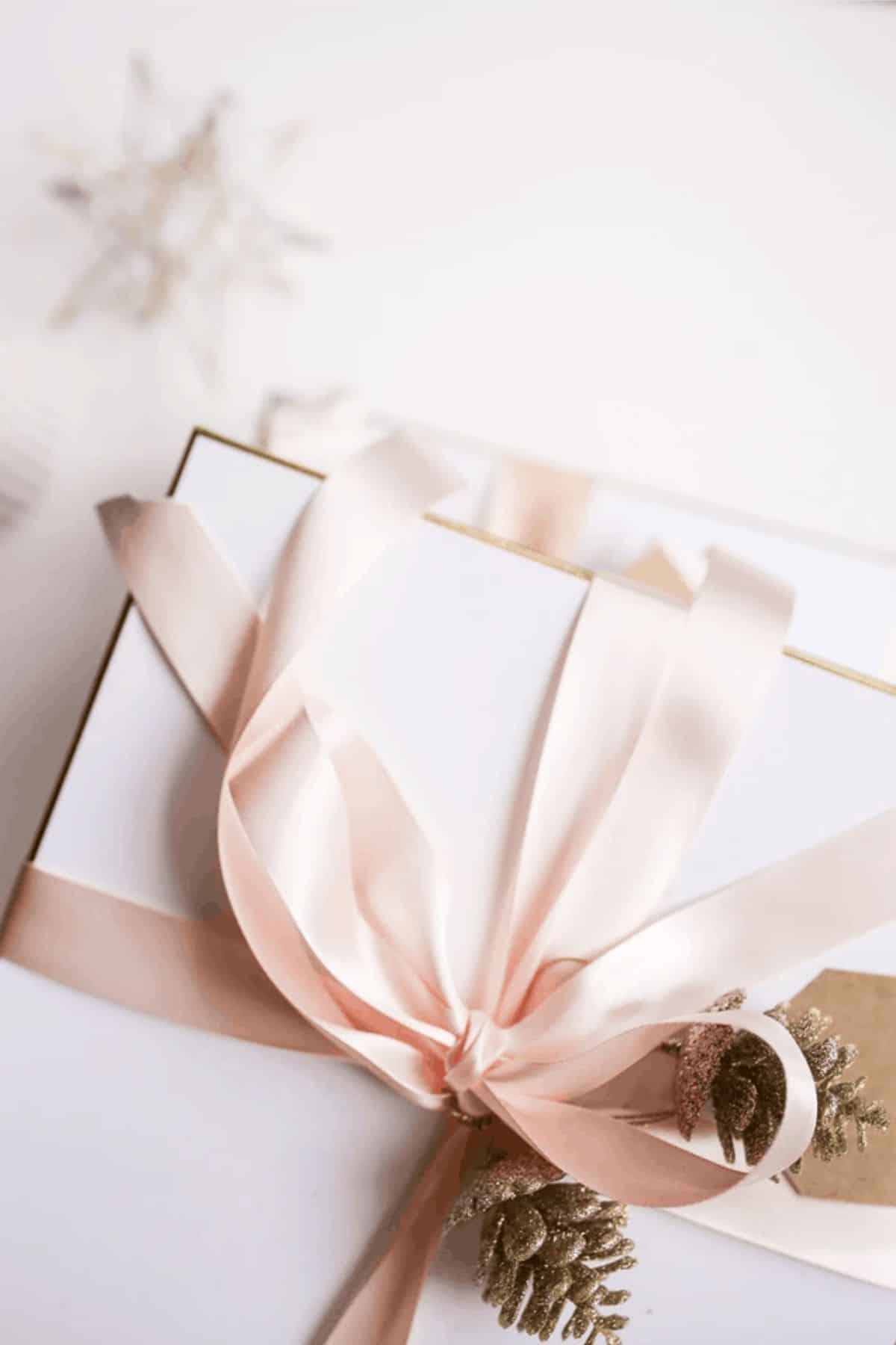 blush and gold holiday gift wrapping
