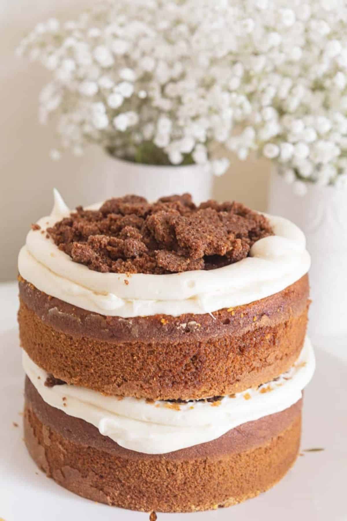 two layers with icing and gingersnap crumble