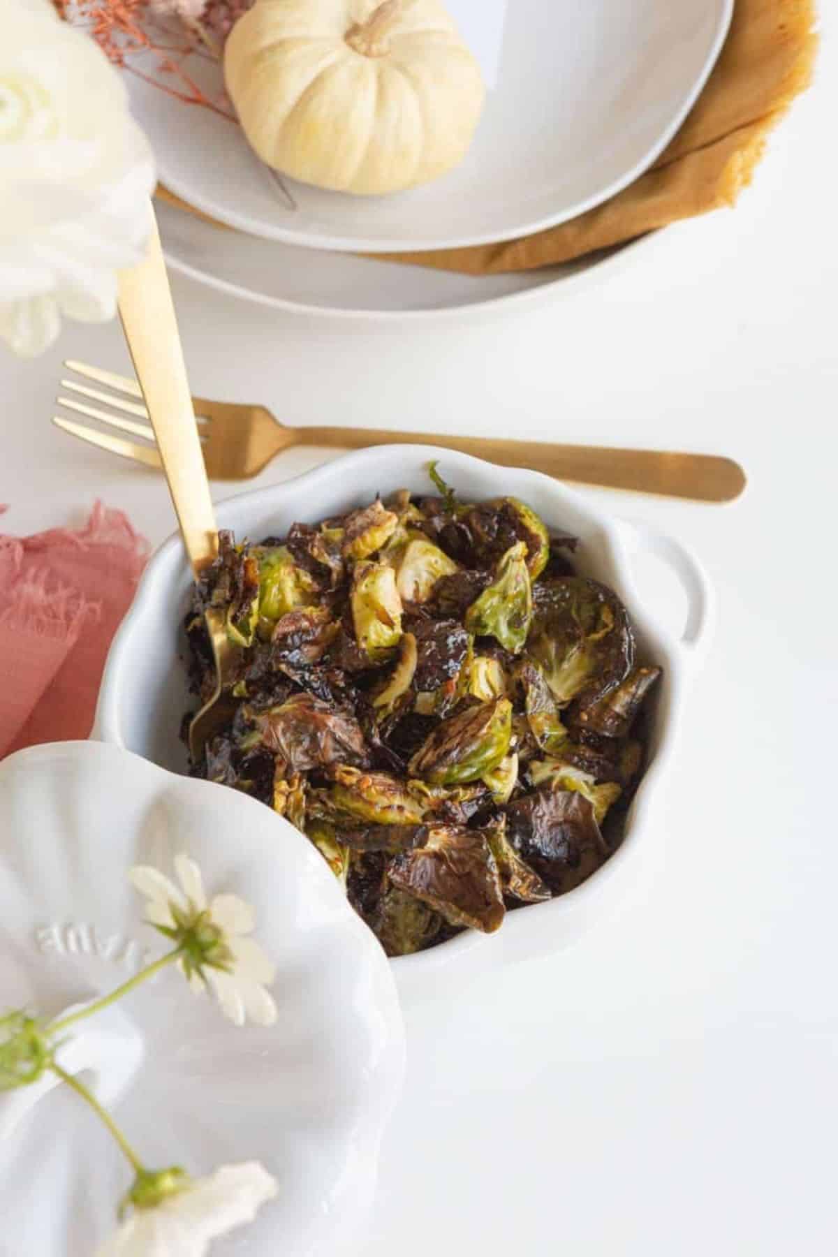roasted Brussel sprouts in pumpkin bowl