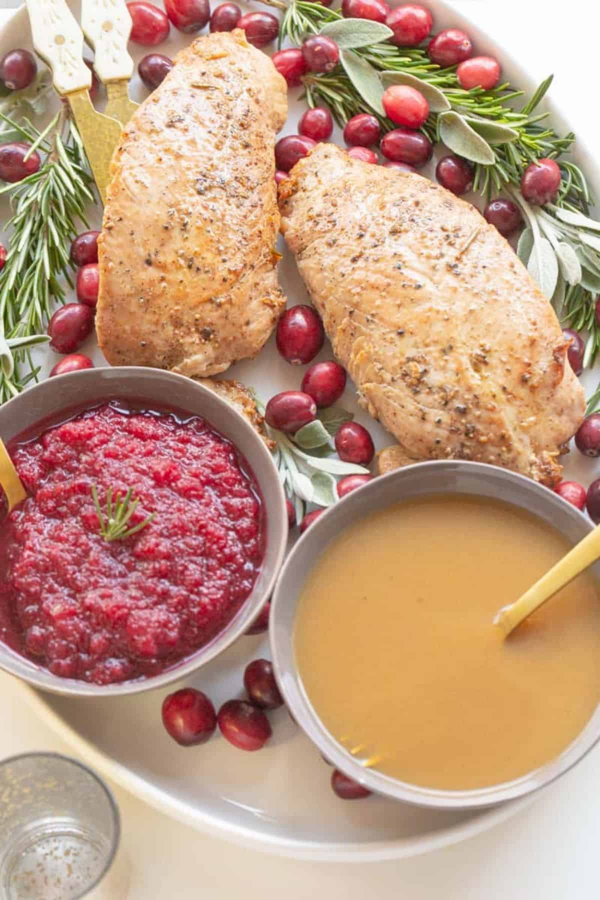 turkey tenderloins with gravy and cranberry sauce
