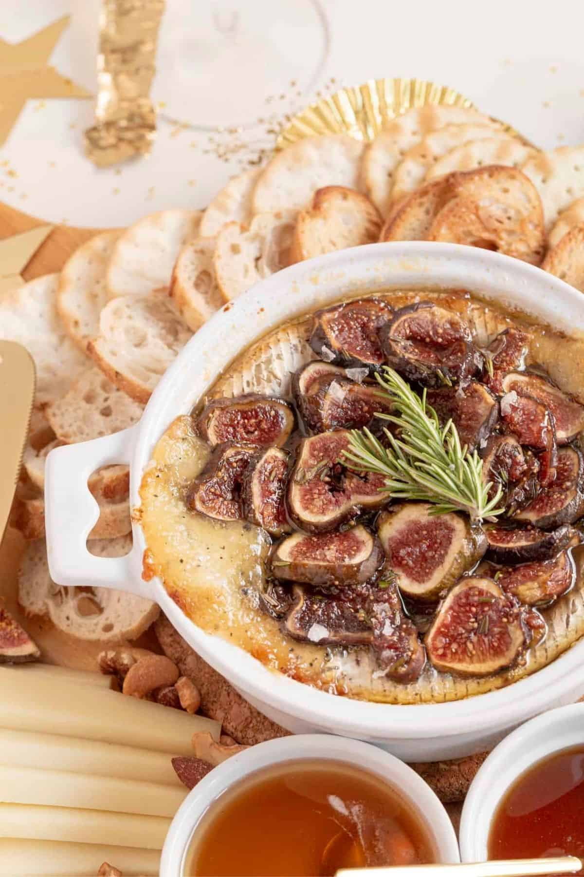 baked brie salty and sweet board with NYE decor