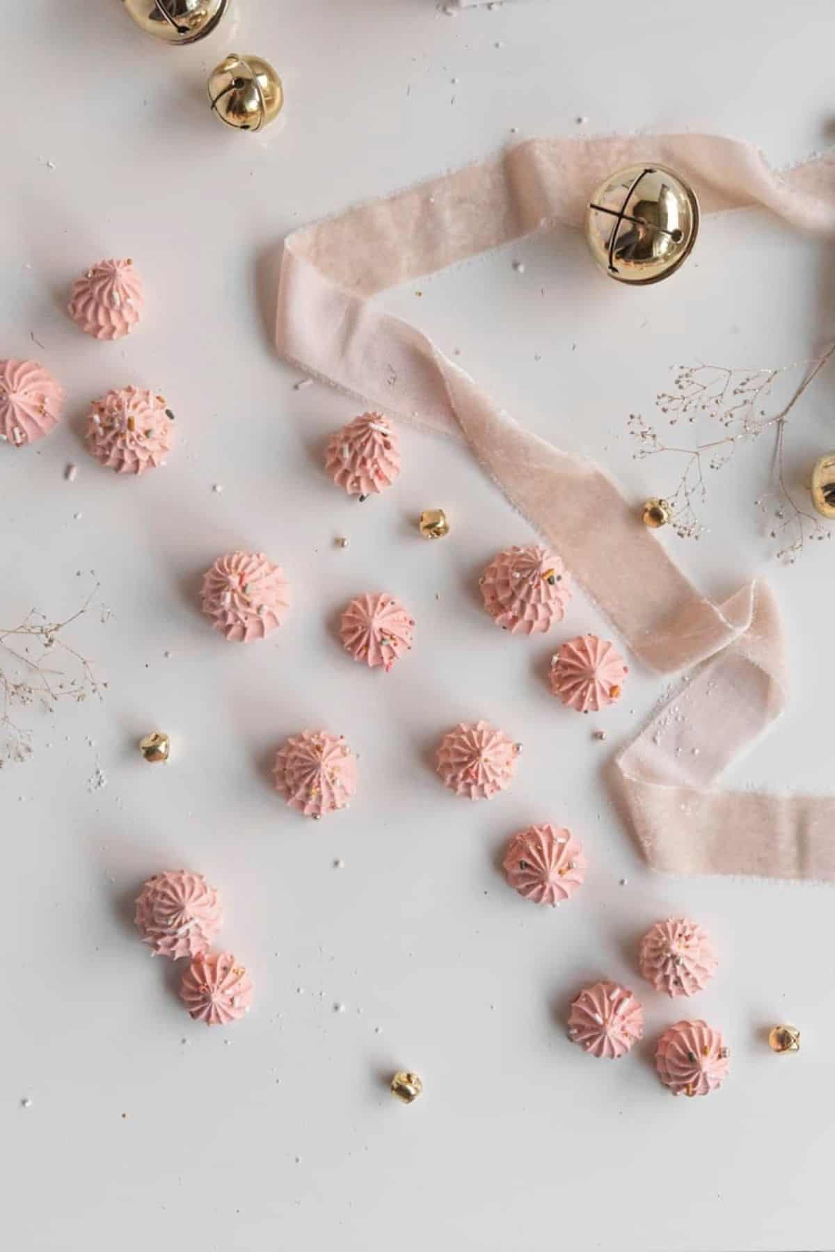 overhead Christmas tree pink meringue candies