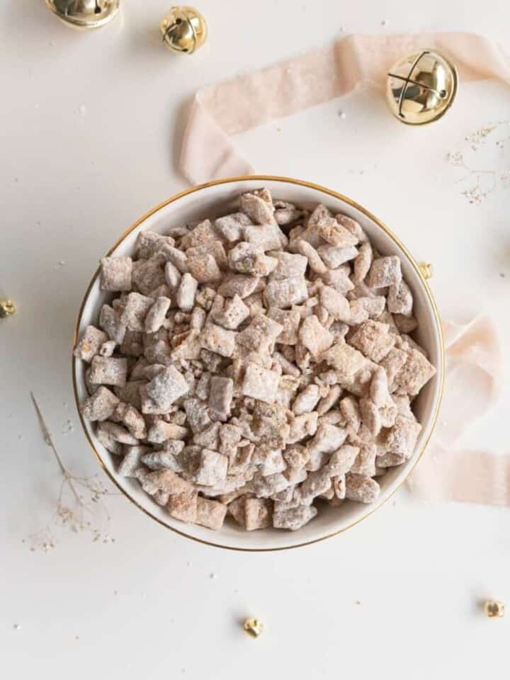 overhead cookie butter puppy chow in bowl