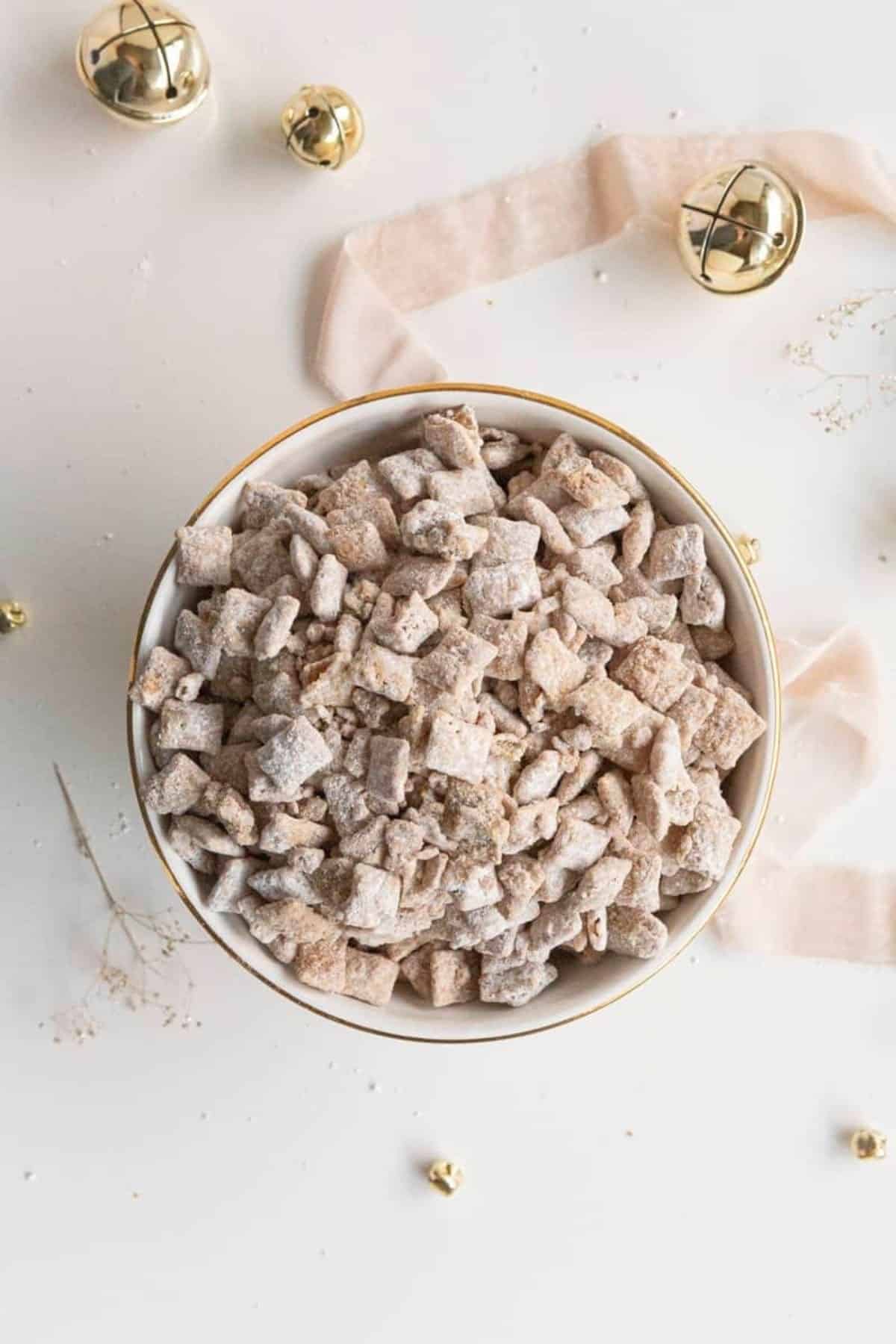 overhead cookie butter puppy chow in bowl