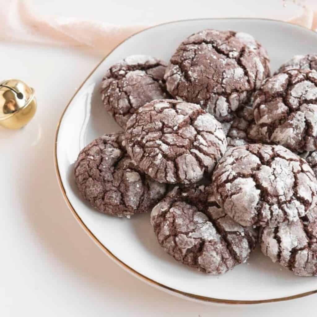 Chocolate crinkle cookies on plate
