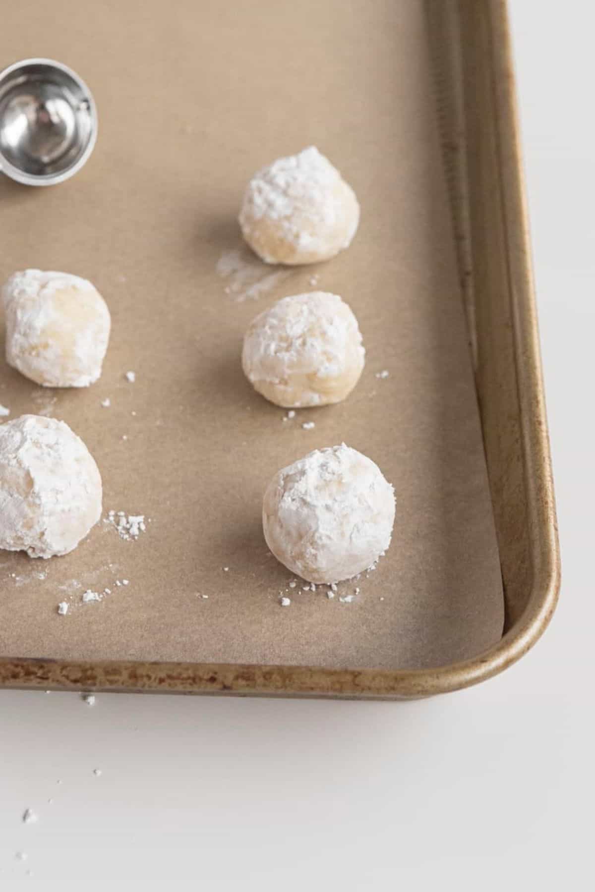 gooey butter cake cookie dough on baking sheet