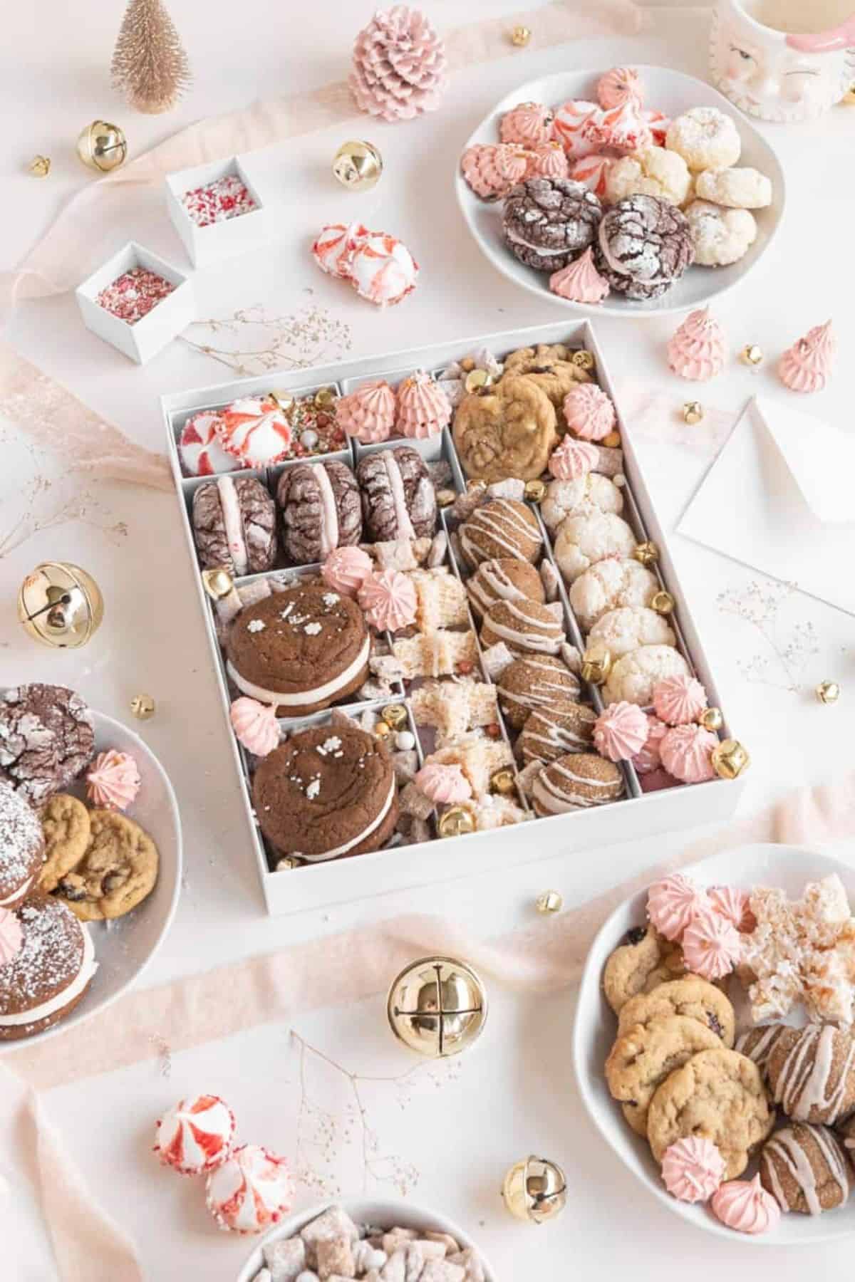 holiday cookie box with various treats