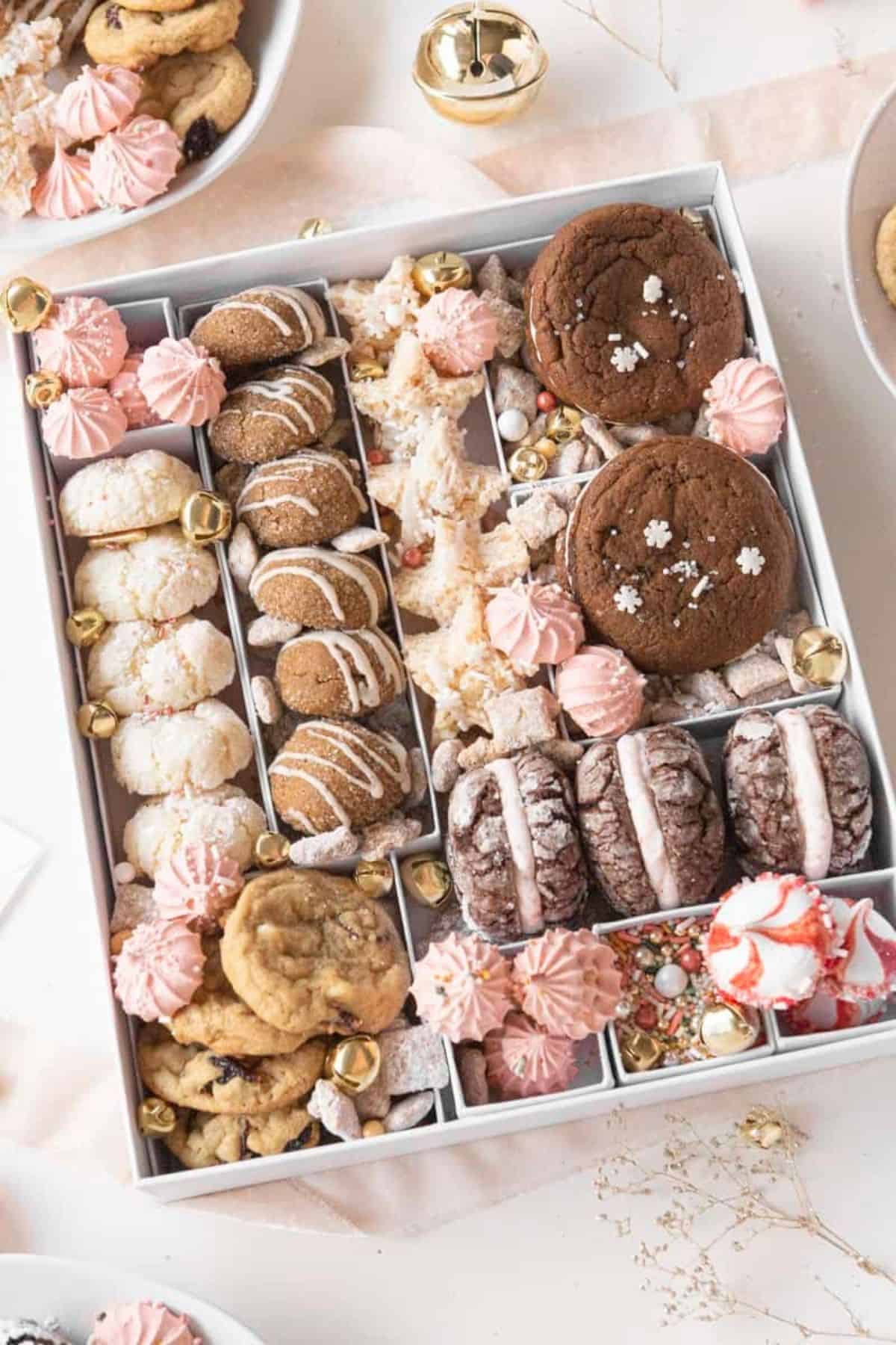 holiday cookie box with various treats