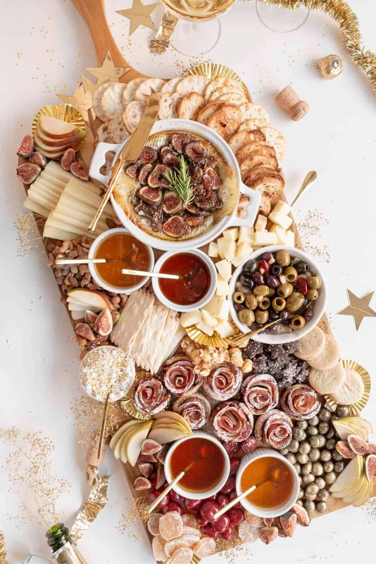 salty and sweet board with NYE decor