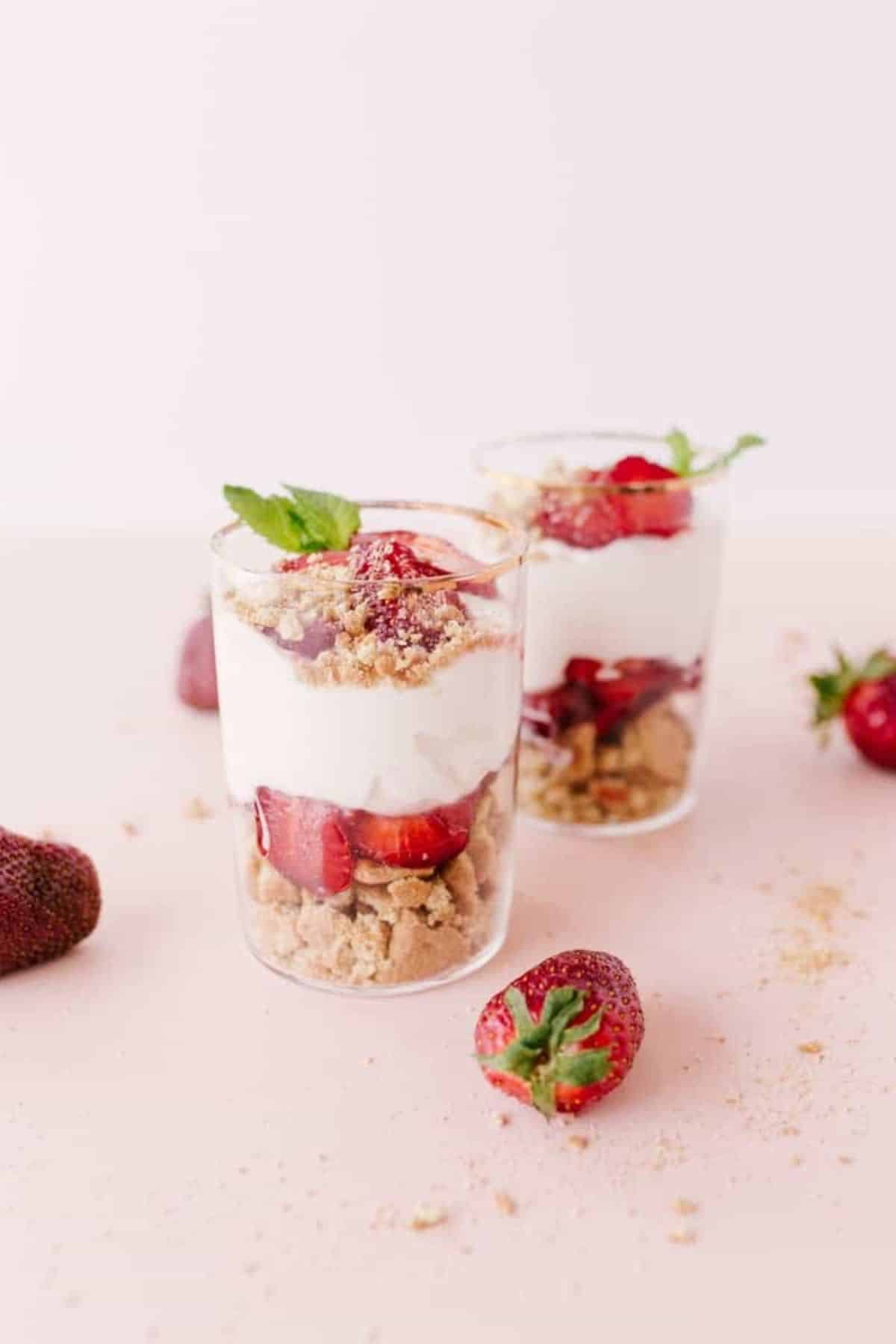 Strawberries and Chamomile Mint Cream Parfaits side view