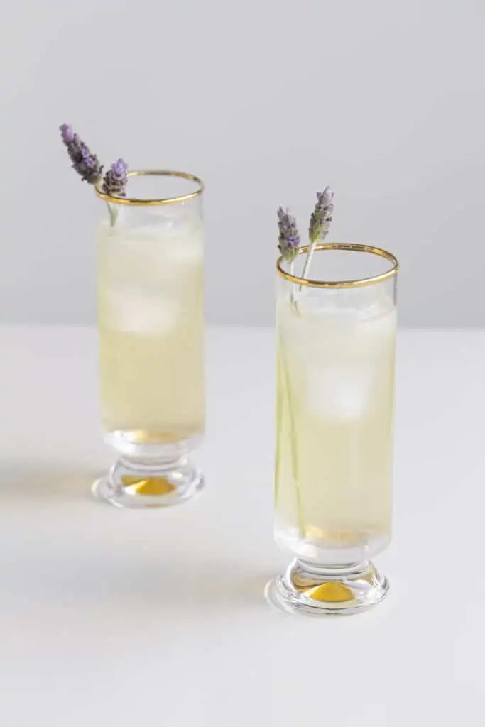 Lavender lemonade alcoholic drink with lavender stems