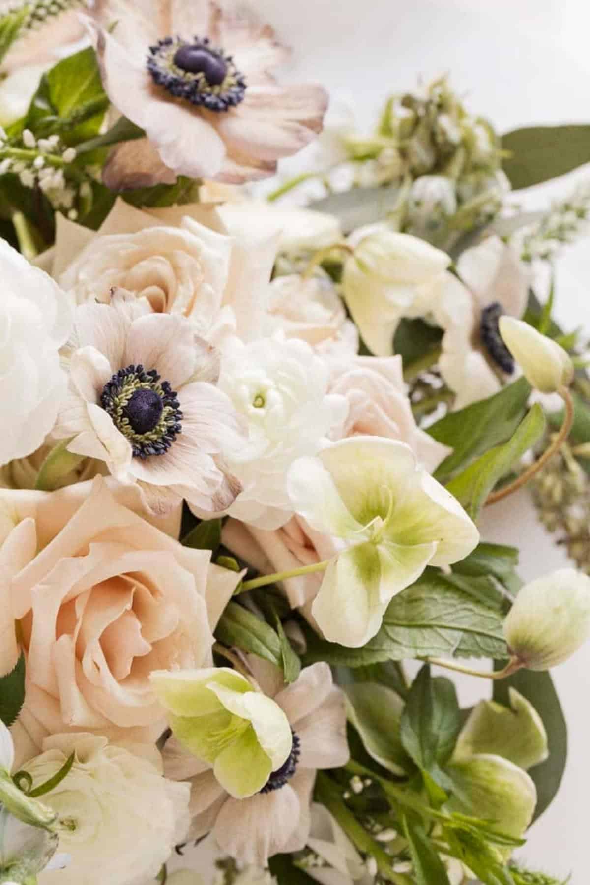 pale pink and blue flower arrangment