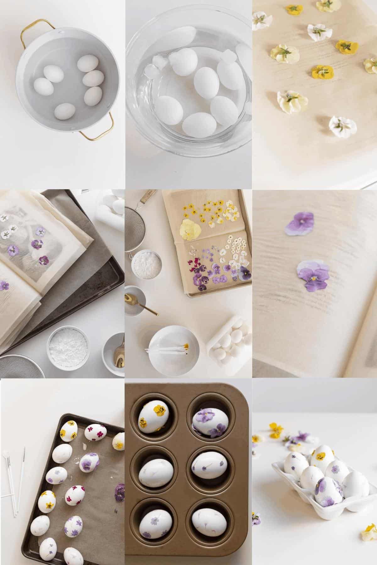 pressed flower craft - process for easter eggs with pressed flowers