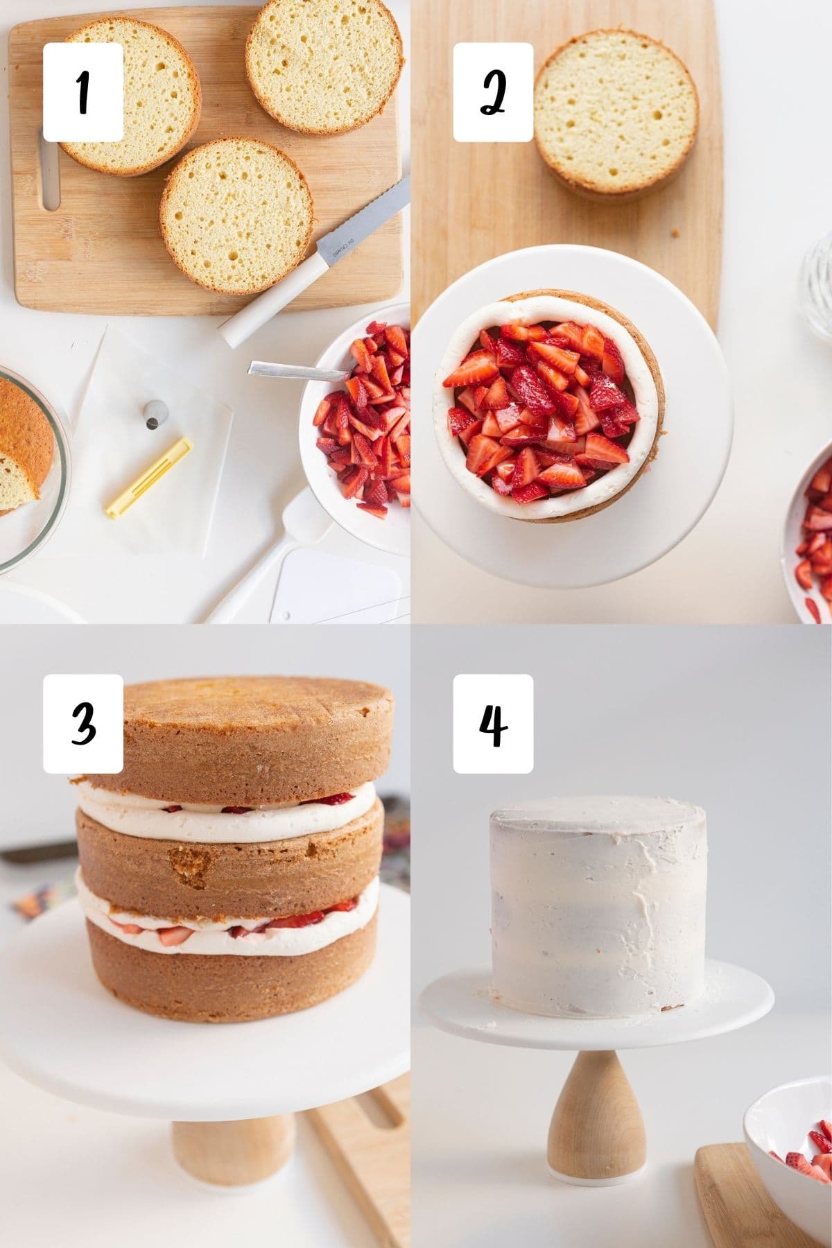 steps for assembling cake layers into a full cake