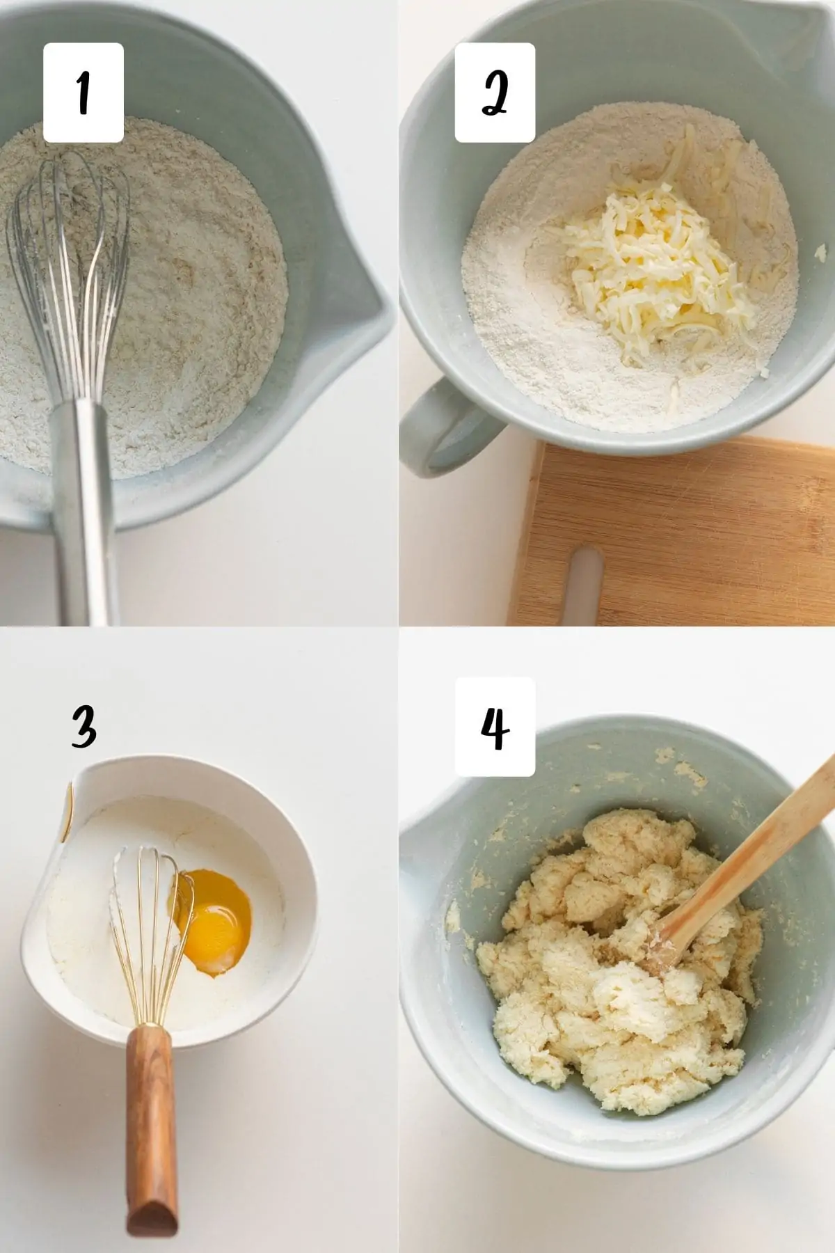 process shots of making scones with grated butter