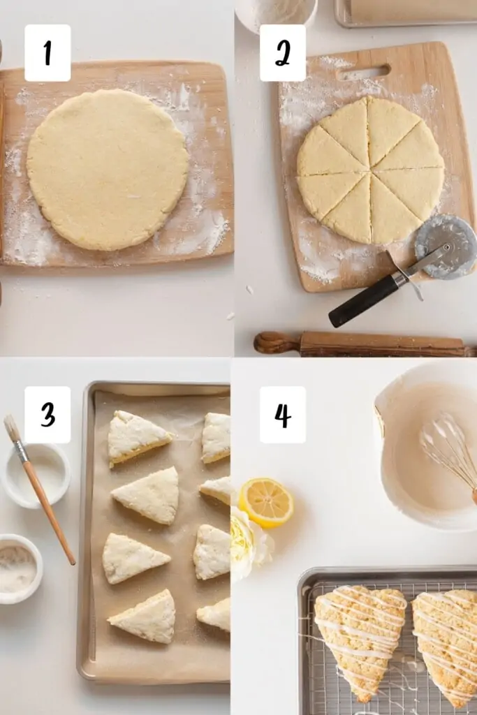 Process shots for shaping and icing lemon scones