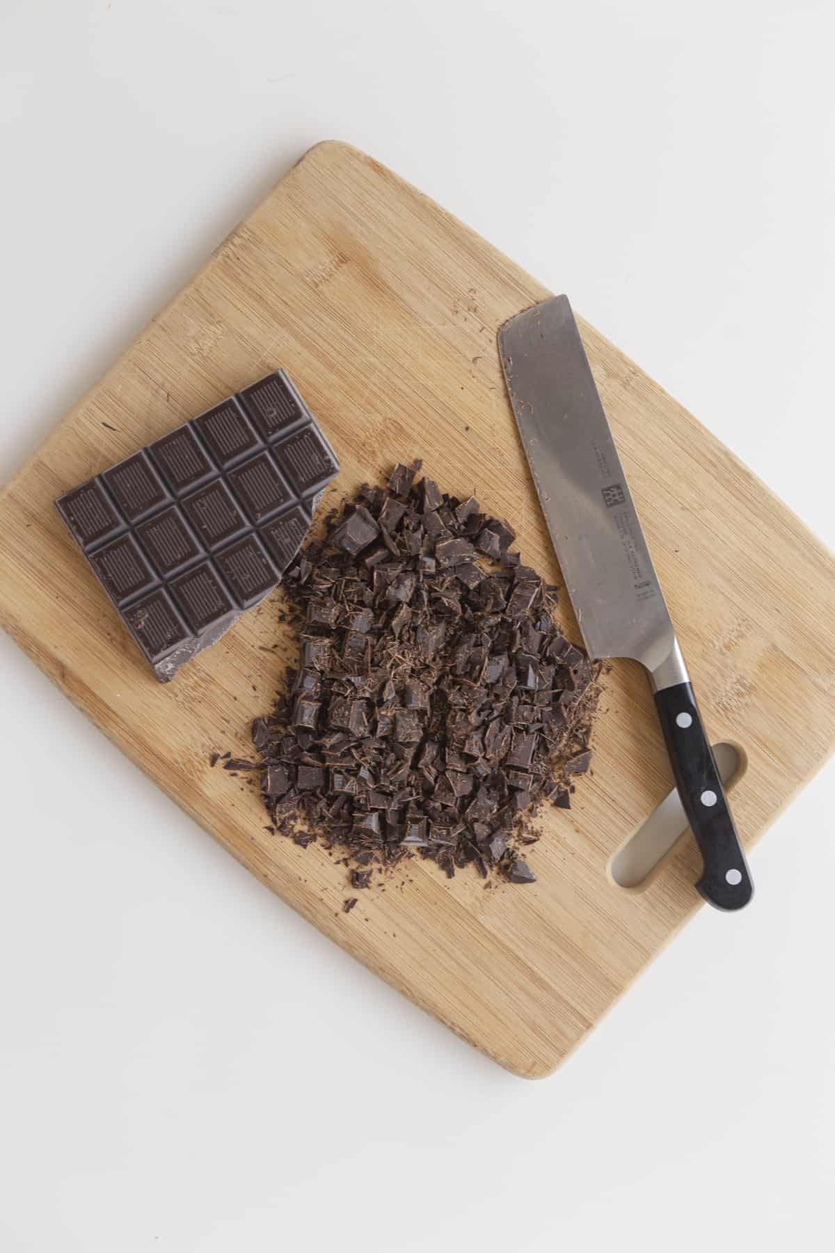 chopped chocolate bar on a cutting board