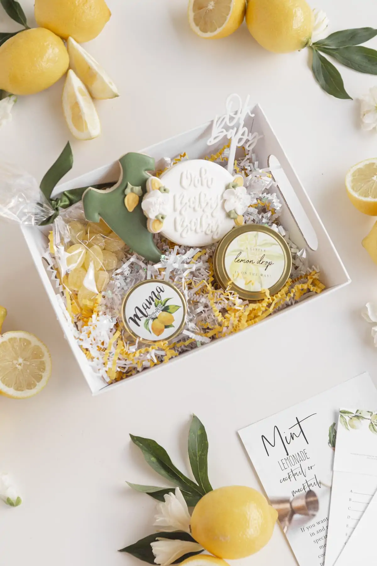 a basket filled with gifts for a virtual baby shower