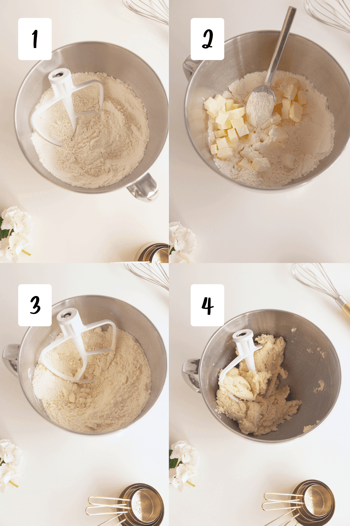 process for making pie dough in four images