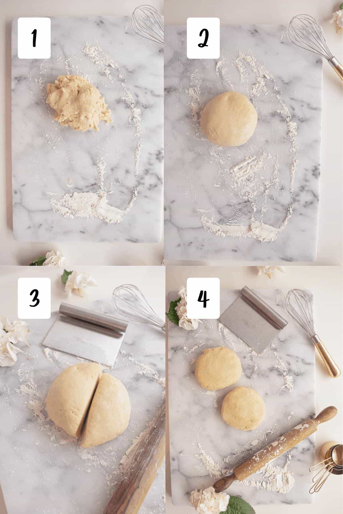 process for balling pie dough and cutting in half