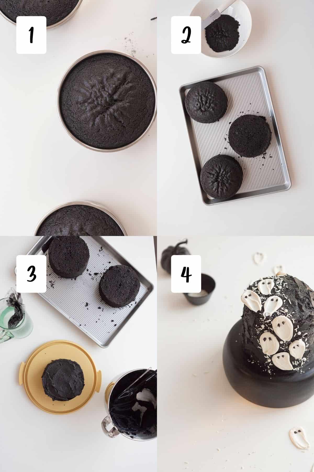 process for assembling black velvet cake in 4 steps