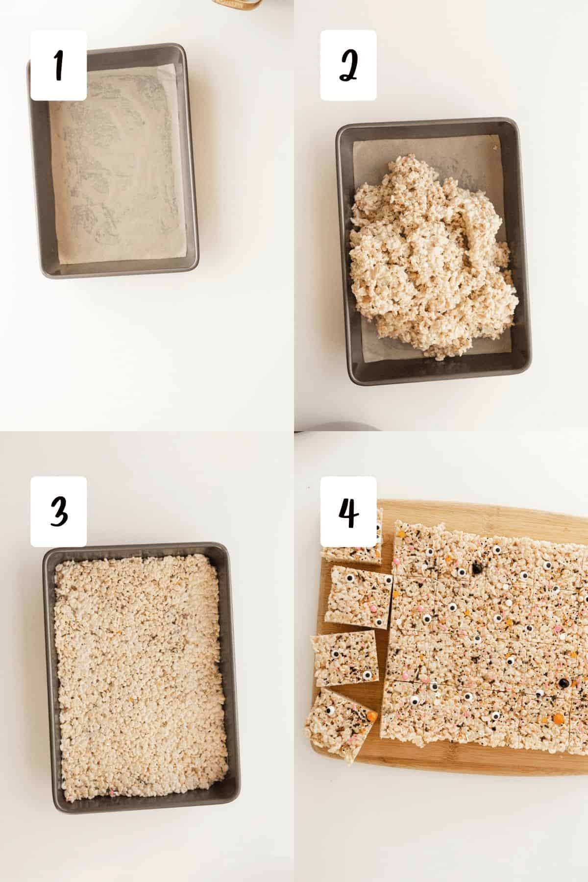 process for adding rice krispie treats to the pan